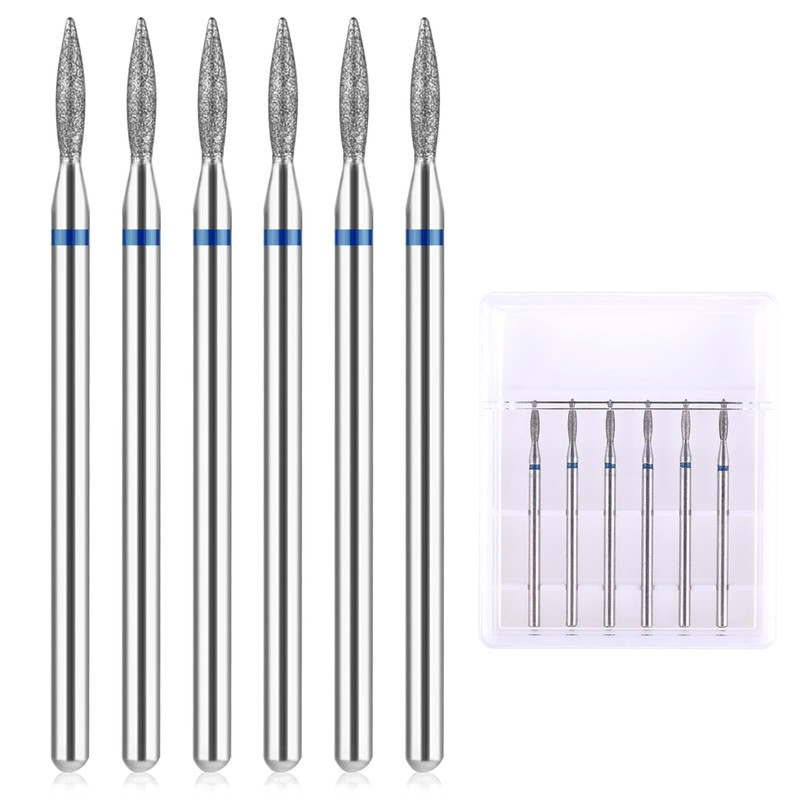 YUXIANLB 6pcs Cuticle Drill Bit, Flame Shape Diamond Nail Drill