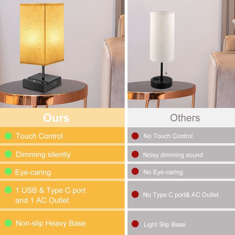 Eva's Light Table Lamp, 3-Way Dimmable Table Lamp, Touch Control,