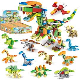 Party Favors for Kids 12 Pack Dinosaur Animal Figures Building Blocks Toys Set Party Goodies Bags Easter Basket Stuffers Christmas Birthday Classroom Prizes Easter Gifts for Kids Boys Girls Age 6+