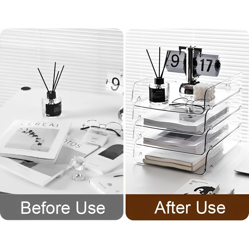 Gagee 2 Pack Paper Organizer for Desk,Clear Stackable Paper Sray,