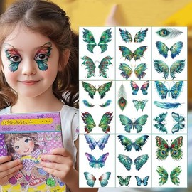 mdgfge 9 Sheets Peacock Butterfly Makeup Temporary Tattoos Sticker Eye Face Decoration, Reality Peacock Butterflies Waterproof Fake Tattoos for Women Cosplay Masquerade Party Eye Decor Supplies