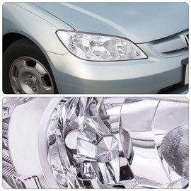 AJP Distributors Replacement Upgrade Headlights Head Lights Lamps Front Driving Assembly Pair For Civic 2004 2005 04 05 (Chrome Housing Clear Lens Clear Reflector)