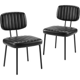 Sweetcrispy Dining Chairs Set of 2, Upholstered Mid Century Modern Kitchen Dining Room Accent Chairs with Faux Leather Cushion Seat & Metal Legs for Kitchen, Living Room - Black