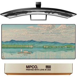 MPCO. Ukiyo-E Large Gaming Desk Pad - 36" x 17" Aeroglyde Fabric Lake Hamana Desk Mats - Washable, Smooth Glide for Precision Gaming & Work