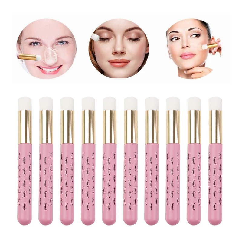 10pcs Facial Lash Shampoo Brushes Golden Tube Aluminum Acrylic Handle