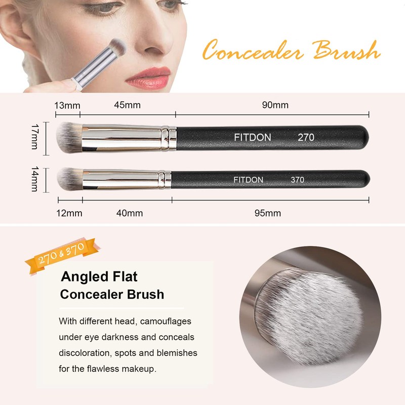 FITDON 3PCS Foundation Concealer Brushes & 2PCS Mini Makeup Sponge