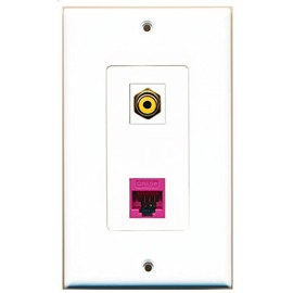 RiteAV 1 Port RCA Yellow 1 Port Cat5e Ethernet Pink Wall Plate Oversized Jumbo MIDI
