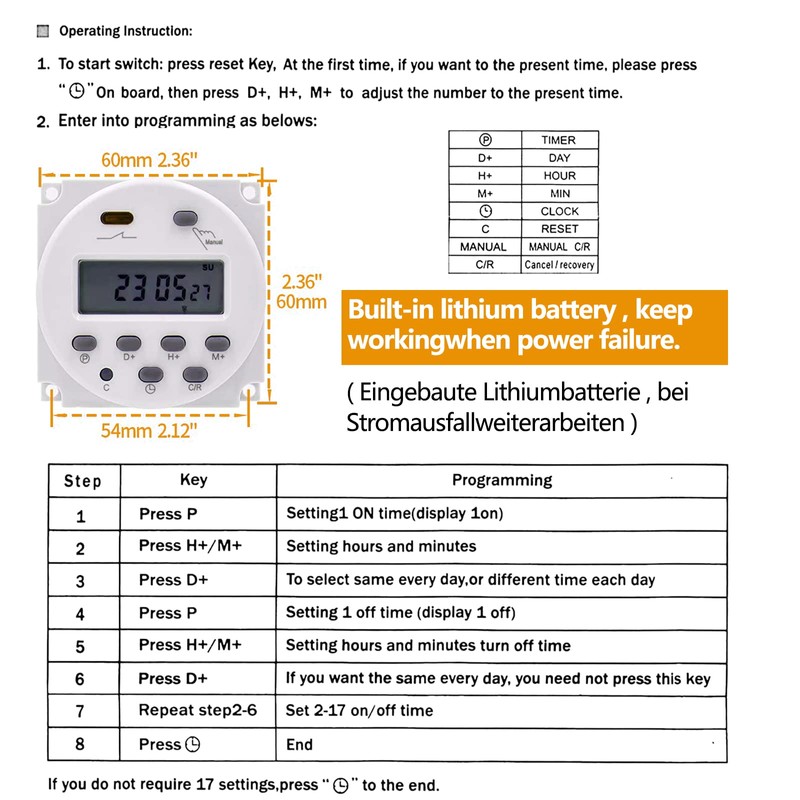 XTVTX Digital LCD Timer Programmable CN101A DC 12V Liquid Crystal