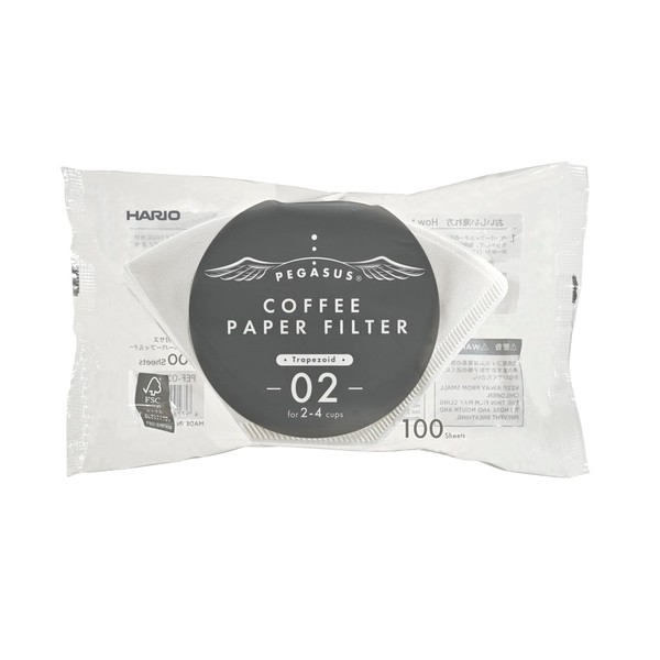 HARIO PEF-02-100W Pegasus Coffee Paper Filter, 02W, White, 2-4 Cups, 100 Pieces, Made in Japan