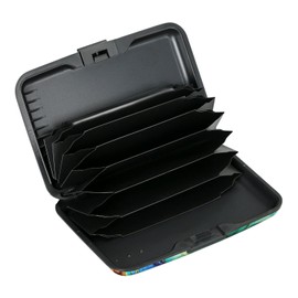 ELFISH Mini portafolios de aluminio RFID para tarjetas de crédito, estuche de metal para identificación para hombres y mujeres, Mármol azul y marrón., Pequeño