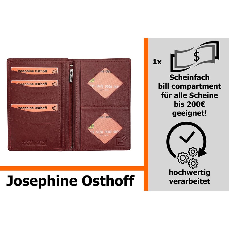 Josephine Osthoff Men's Leather ID Holder, Passport Case, Portrait Format,