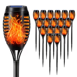 LQWELL® Solarleuchten Solar Fackellicht für Außen Garten 18 Stück 12 LED Solarlampe mit Realistischer Flammeneffekt IP65 Wasserdicht Gartenfackeln Solar Weg Hinterhöfe Rasen Beleuchtung (18 Stück)