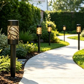 LAMTREE 6 Pack 8 Lumens Solar Pathway Lights, Metal Lamp with Grey Power Coating, Warm White Light with Nice Light Pattern on the Ground for Pathway, Lawn and Garden