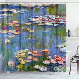 ArtSocket Shower Curtain Waterlilies Water Lilies 1916 Lilly Lillies Claude Monet Masterpiece Home Bathroom Decor Polyester Fabric Waterproof 72 x 72 Inches Set with Hooks