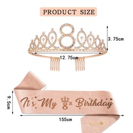 8th Birthday Crown and Sash, 8th Birthday Decorations for Girl 8 Years Old It’s My 8th Birthday Girl Birthday Gifts 8th Birthday Happy 8th Birthday Party Favor Supplies