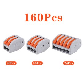 160 PCS Lever Wire Connectors Nuts Assortment Kit with 28-12 AWG, 2/3/5 Conductor Combination Compact, Electric Wire Connectors, Quick Disconnect Compact Splicing Connectors