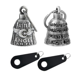 Motorcycle Bells for Bikers Guardian Angel Gremlin Bells for Motorcycle Rider Key Chain for Luck (Never Rider Faster Than Your Angel Can+Always Bring Her Home to Me)