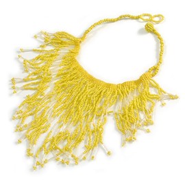 Avalaya Statement Glass Bead Bib Style/Fringe Necklace In Yellow/Transparent Colours - 38cm Long/ 15cm Front Drop