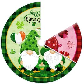 Blosssound Blosssound St. Patrick's Day Gnomes Tree Skirt Clover Shamrock 36 Inch Reversible Double Sided Valentine's Day Skirt Decorations Love Heart Gnome Tree Mat for Patrick Holiday Party Decor Home Supplies