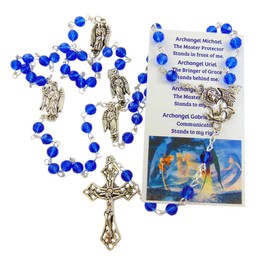 St Michael and the Archangels Rosary Glass Beads Metal Crucifix and Center with Prayer Card