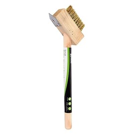 1x Brown Wooden Handle Weed Brush - Wire Garden Patio Paving Path Driveway Moss Remover Weeding Cleaning Broom Scraper Tool - By Green Blade