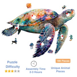 Wooden Puzzle Adults, 186 Pieces Wooden Puzzle Magic Irregular Animal Shape, Wooden Puzzle Animals Gift for Adults and Children (26 x 40 cm)
