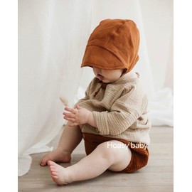 Baby Sun Hat UPF 50+ UV Brimmed Linen Bonnet Cotton-Lined for Boys Girls Child hat Baby Sunscreen Hat Swim hat Cap S Size Brown Color