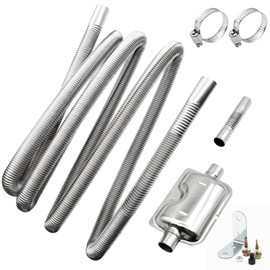 VEGCOO Exhaust Pipe Auxiliary Heater, 200 cm Automotive Stainless Steel Exhaust Hose, with Two Stainless Steel Clamps and Silencer, Adapter Exhaust Pipe, Auxiliary Heater, Suitable for Diesel Heating