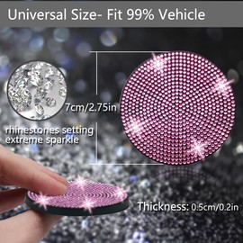 NBTEPEM 2pcs Bling Car Cup Holder Coaster, 2.75 inch Anti-Slip Shockproof Universal Fashion Car Coasters Insert Bling Crystal Rhinestone Automotive Interior Accessories for Women (2 pcs, Pink)