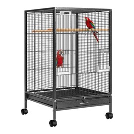 VIVOHOME 30 Inch Height Wrought Iron Bird Cage with Rolling Stand for Conures Lovebirds Cockatiels Finches, Black
