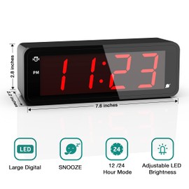 KWANWA Alarm Clock, Large Display 1.8" LED Numbers, Adjustable Led Brightness, Battery Operated, 12/24Hr, Snooze, Clearly Visible Day and Night, Loud Alarm Clock for Heavy Sleepers Adults
