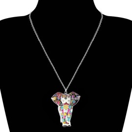 BONSNY Signature Africa Wildlife Collection SUNRISE Jungle Safari Wild Elephant Large Statement Enamel Pendant Necklace (Green)
