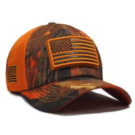 USA Flag Hat Hunter Orange Blaze Hunting Detachable Patch Micro Mesh Cap