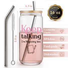 Funny Therapist Psychology Drinking Glass Cup Gifts for Women Psychologists Psychiatrists, Doctors, Therapists,Counselors,Keep Talking I'm Diagnosing You,Glass Tumbler with Lid and Straw -17