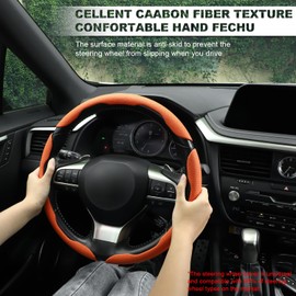 Amiss Car Nappa Leather Steering Wheel Cover, Car Interior Accessories, 3PCS Segmented Steering Wheel Protector, Universal 99% Car Wheel Cover Protector (Orange)