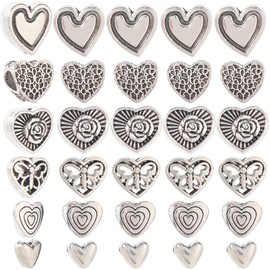 SOFPLATE 1 Box 6 Styles 120Pcs Silver Heart Shaped Beads Metal Heart Spacer Beads Bulk Alloy Hollow Butterfly Floral Vintage Spacers for Jewellery Making Findings Bracelet Earrings DIY Crafts Beginner