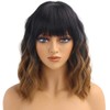 Ombre Brown Short Wavy Wigs with Bangs for Women Natural