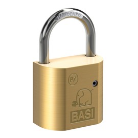 BASI Brass padlock, padlock body without lock cylinder, interchangeable profile half cylinder 10/30 mm, shackle height 40 mm, shackle thickness 8 mm