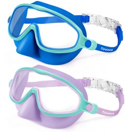 Vvinca Swimming Goggles with Nose Clip, Waterproof, for Children 3-15 Years, Set of 2, Wide Angle Diving Mask, Anti-Fog/UV Protection