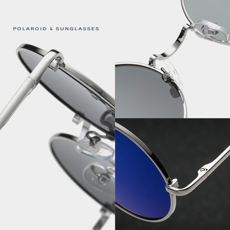 M2Ma Polarized Round Sunglasses for Men, Flat TAC Lens, Polarized
