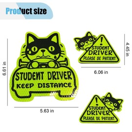 3PCS Reflective Student Driver Car Magnets, Please Be Patient Keep Distance Warning Sign, Cute Cartoon New Driver Decal Safety Sign Car Bumper Sticker, Removable Auto Exterior Accessories (Style A)