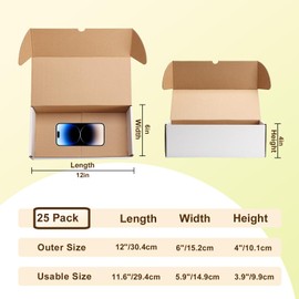 WIFTREY 25 Pack 12x6x4 White Small Shipping Boxes, 12 x 6 x 4 Corrugated Cardboard Mailer Box for Packaging Small Business
