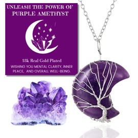Halukakah - Pulsera de piedra lunar - LUNARLOVE - Hecho a mano platino/alambre de árbol de la vida chapado en oro de 18 quilates, cristales naturales en forma de luna/corazón/gota de agua, Necklace