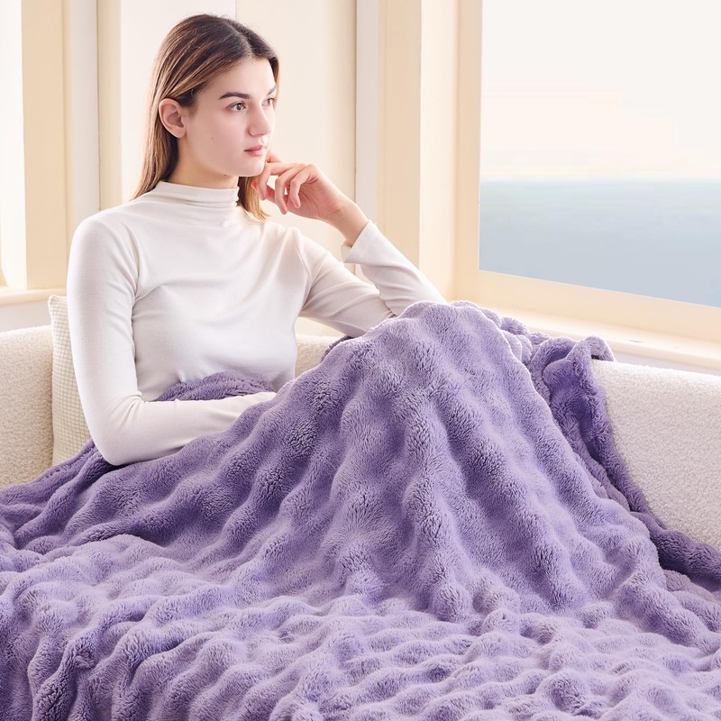 NEWCOSPLAY Throw Blanket for Couch Lavender Super Soft Flannel Fleece
