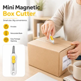 Magnetic Mini Box Cutter for Home & Office Use – Retractable Stainless Steel Utility Knife for Packages & Paper