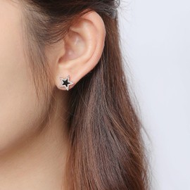 Meissa Black Earrings for Women Teen Girls Hypoallergenic Star Earrings Handmade Cute Earrings 925 Sterling Silver Studs, Rose Gold