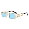 mincl/Hip-Hop Square Metal Small Frame Clear Color Lens Sunglasses (gold-blue)