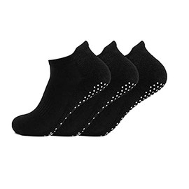 Voarge 3 Pairs Non Slip Yoga Pilates Socks, Unisex Grip Socks Breathable Anti Blister Grip Socks Sticky Socks Breathable Anti Slip Socks for Ballet, Pilates, Hospital, Home with Cushion