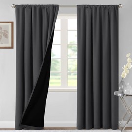 H.VERSAILTEX 100% Blackout Curtains for Bedroom Thermal Insulated Curtains & Drapes Blackout Curtains 84 Inches Long Rod Pocket Curtains for Living Room with Black Liner 2 Panels Set, Charcoal Gray