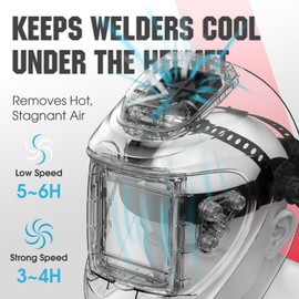 YESWELDER Auto Darkening Welding Helmet with Rechargeable Fan and Light, 3.93"X3.66"Large View 1/1/1/1 True Color 4 Arc Sensor Solar Powered Welding Hood, 3/5-9/9-13 Wide Shade Weld Mask LYG-30800H-BE